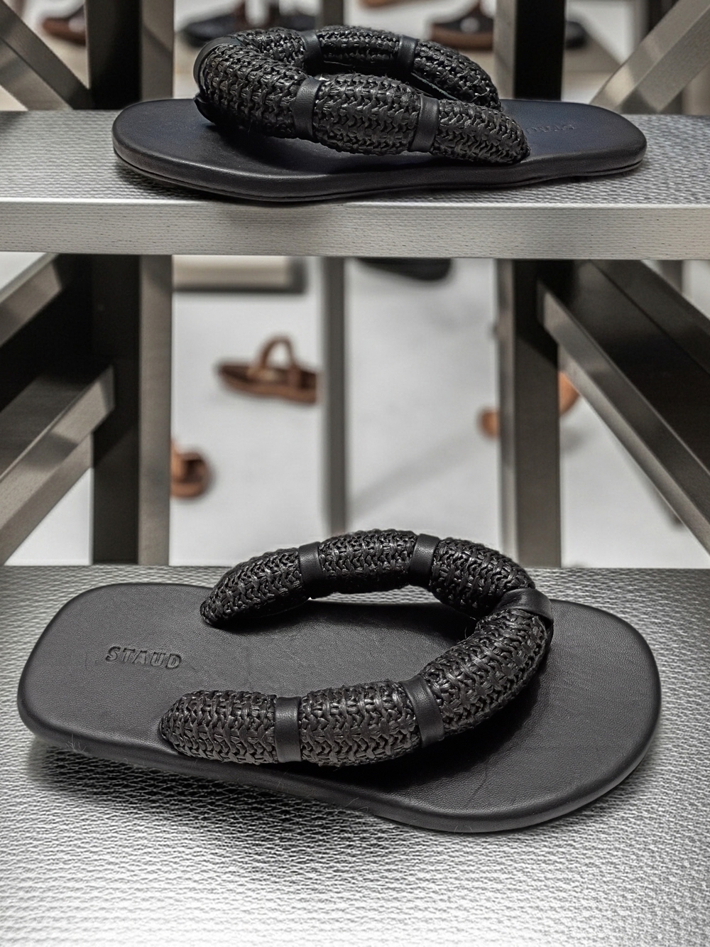 STAUD Black Slip On Leather Flipflop Style Sandals Size 5